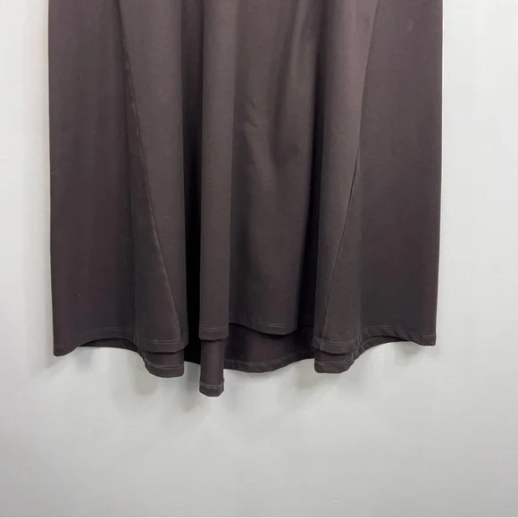 Weekend Max Mara quiet luxury brown jersey knit v neck high low hem midi dress - Picture 8 of 12